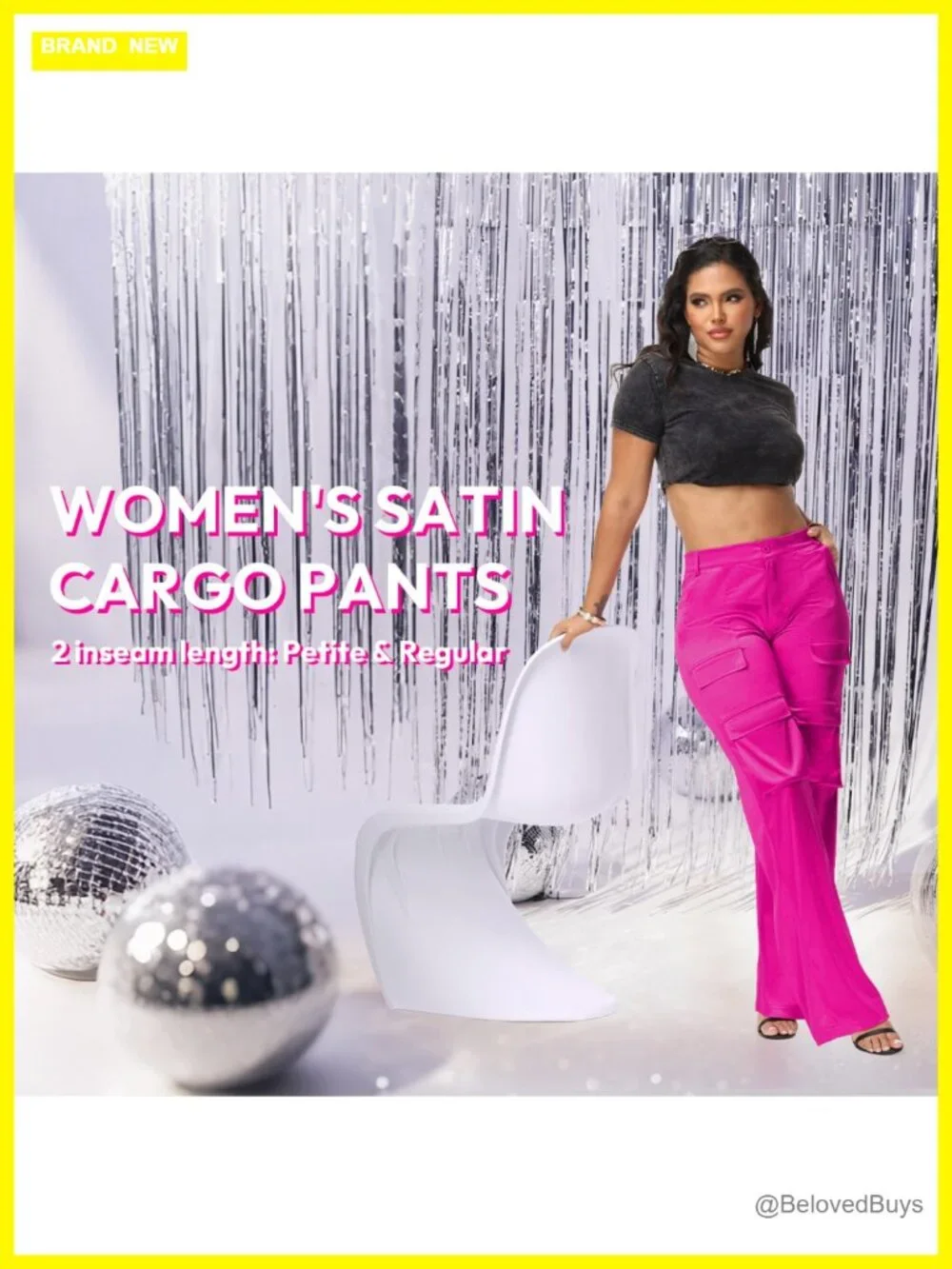 Womens Satin Cargo Pants High Waisted Wide Leg Straight Club Trousers